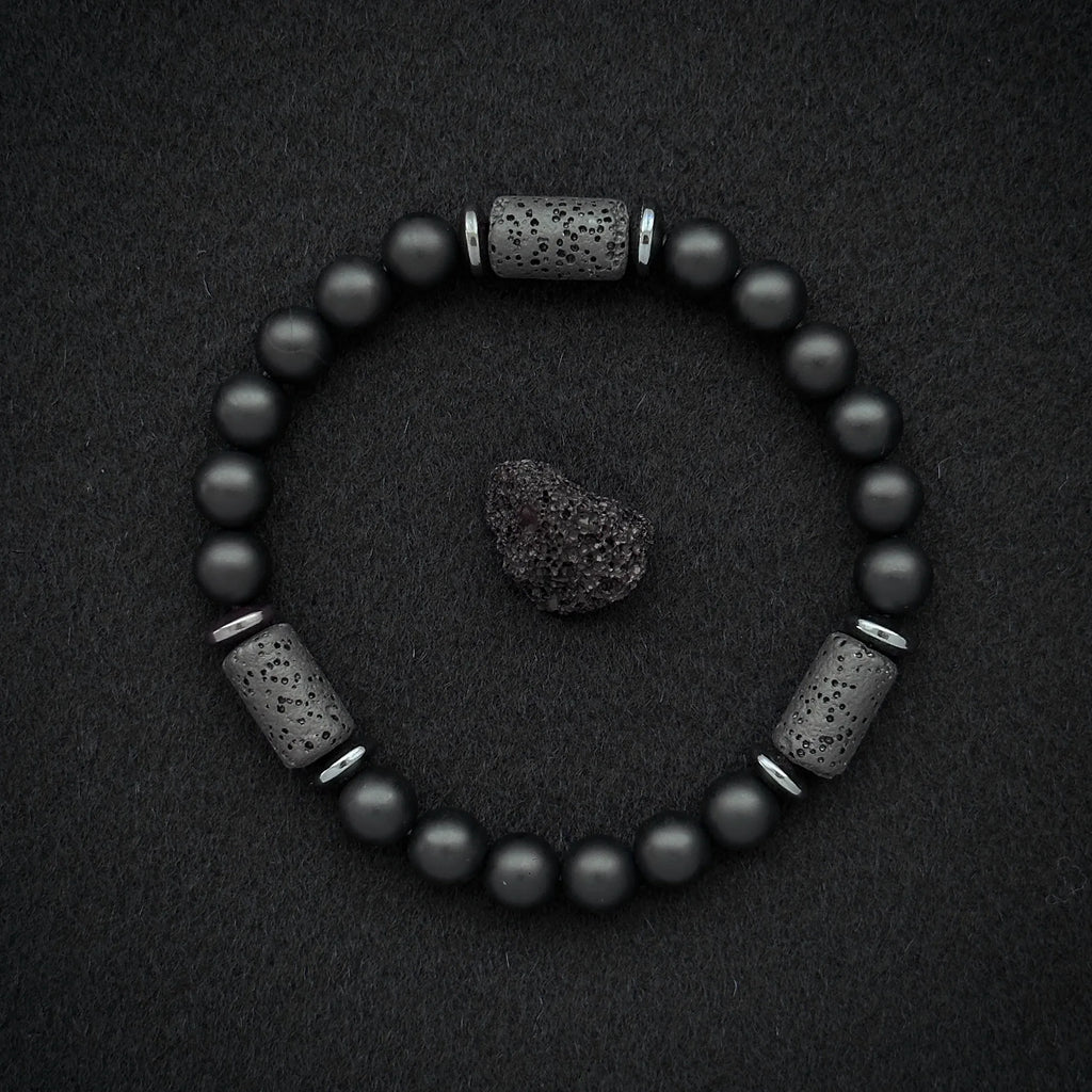 🖤 The "Modern Stealth" Bracelet: Matte Black Cylinder Stone Protection Band (Minimalist Series)