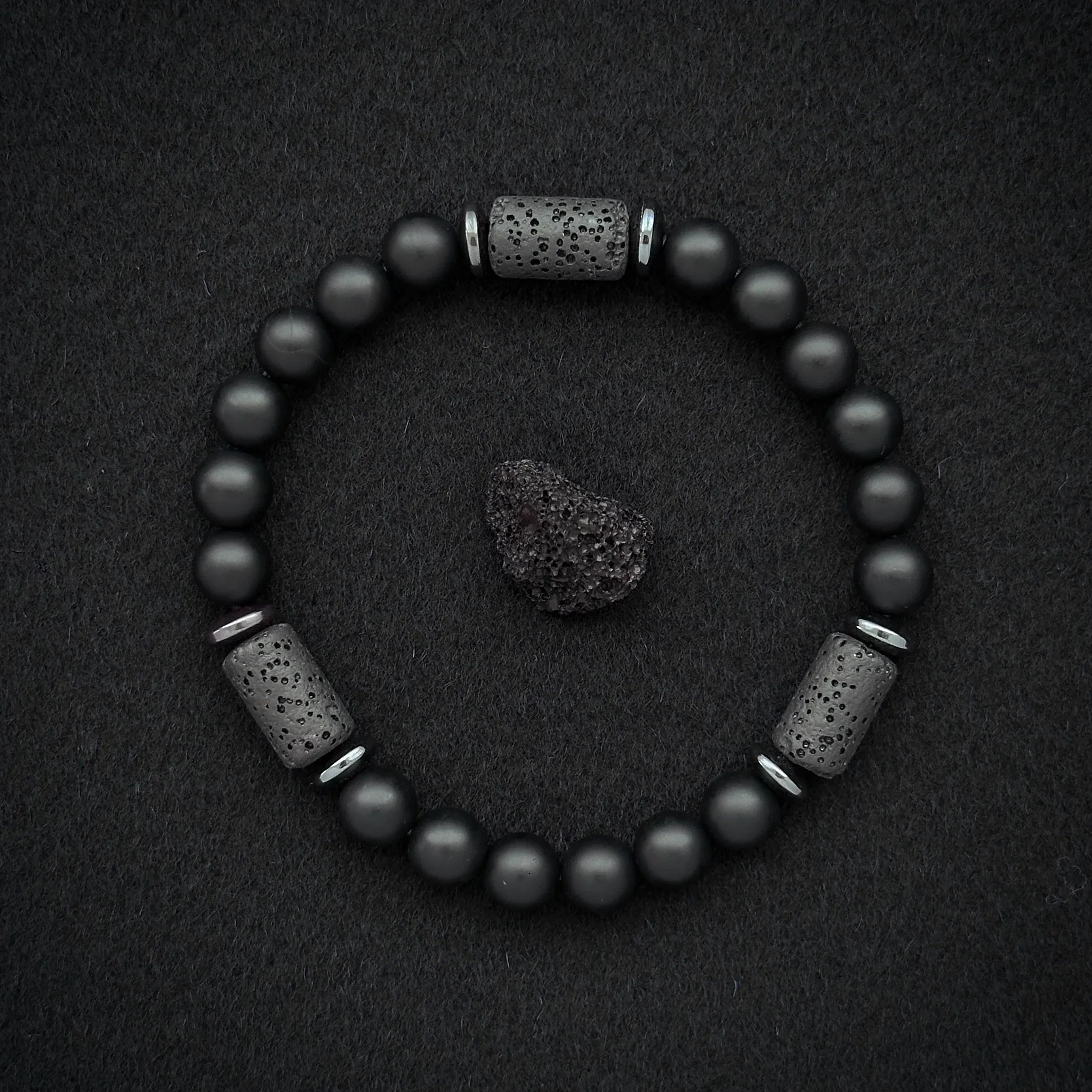 🖤 The "Modern Stealth" Bracelet: Matte Black Cylinder Stone Protection Band (Minimalist Series)