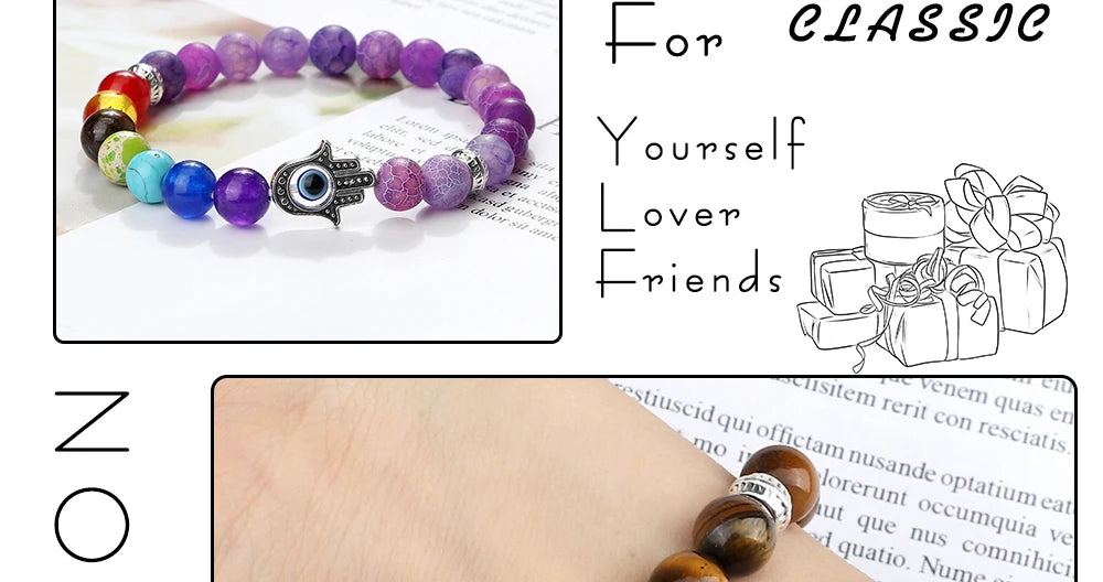 🧿 7 Chakra Protection Bracelet for Men: Natural Tiger Eye & Lava Stone with Evil Eye & Hamsa Hand – Anxiety Relief, Luck & Energy Healing Bangle