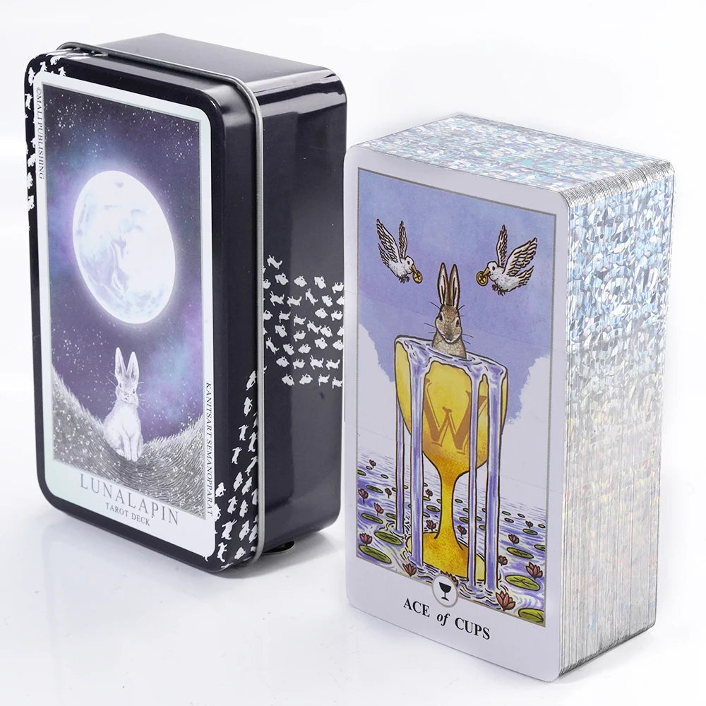 🌙 Moon Compass Tarot Deck – 78 Cards | Gilded Edge | Tin Box | Oracle & Tarot Game | English Edition with Paper Guidebook light yellow