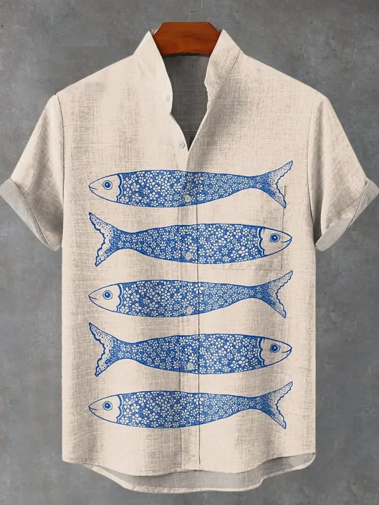 ✨ The Zen-Artisan Fish Print Linen Shirt: Premium Men's Casual Summer Button-Up – High-Definition Artistic Graphics, Breathable Linen-Blend Fabric, and Sophisticated Relaxed Fit SFQQQD2310
