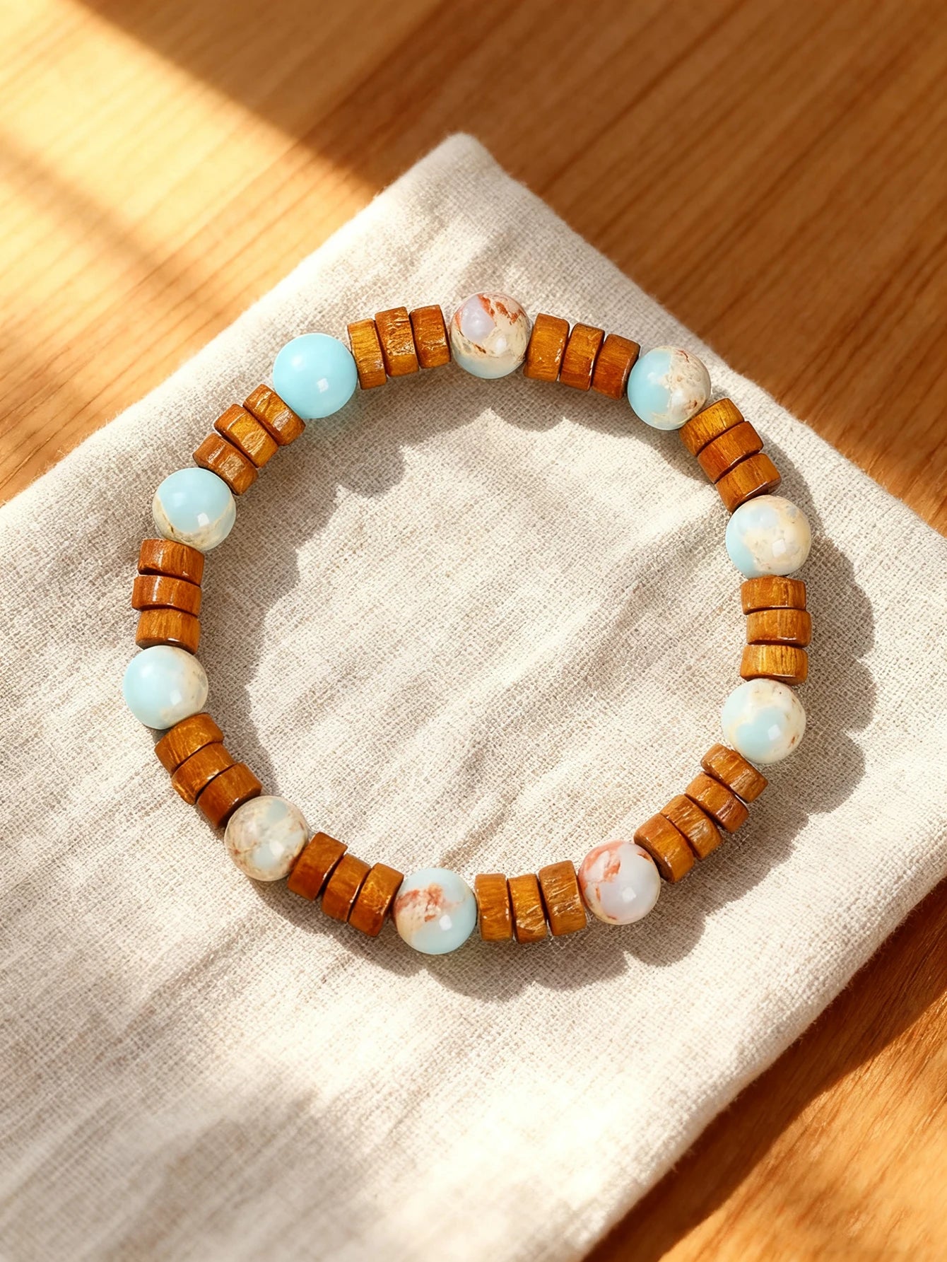 ✨ Natural Volcanic Stone Bracelet for Men – Light Blue Lava Beads & Handmade Retro Wood Beads – Vigour, Protection & Calmness Jewelry 12