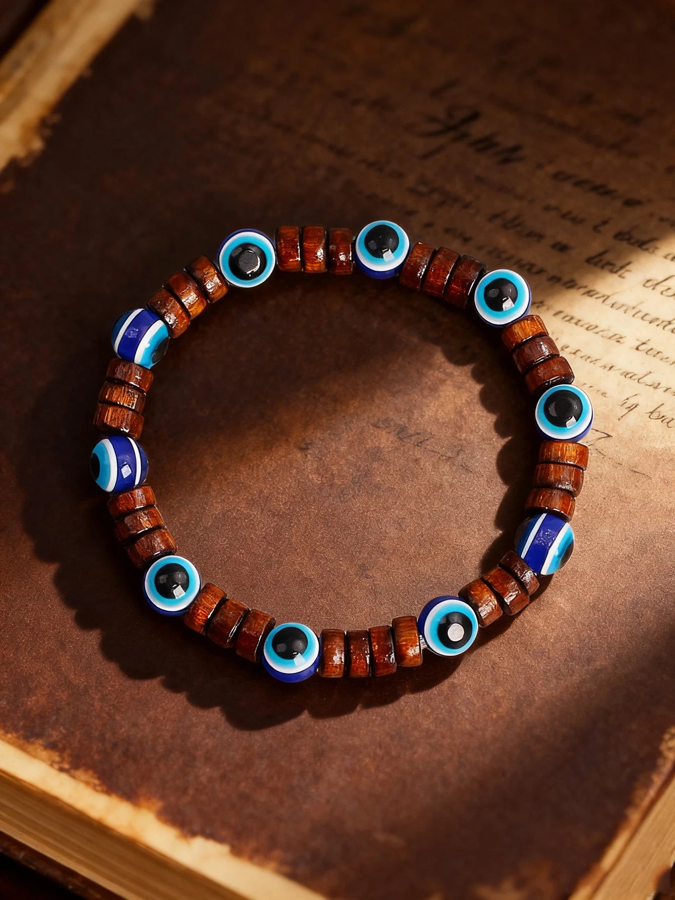 ✨ Natural Volcanic Stone Bracelet for Men – Light Blue Lava Beads & Handmade Retro Wood Beads – Vigour, Protection & Calmness Jewelry 3
