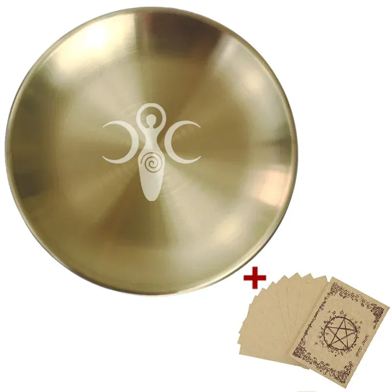 Pagan Pentagram Altar Plate – Metal Ritual Tray for Crystals, Jewelry, Candle and Incense Holder, Witchcraft Supply Essential 14cm Goddess-Golden