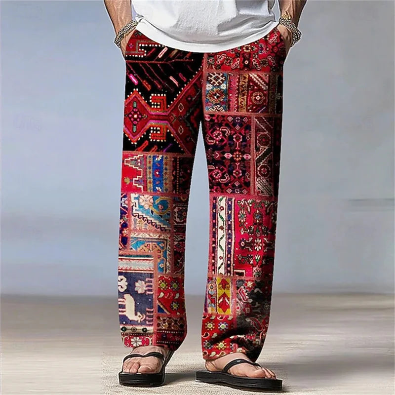 🎨 The Vivid Artisan: Premium Men’s Casual Patchwork Pants – High-Definition 3D Color-Block Graphic Print, Ultra-Breathable Loose-Fit Silhouette, and Sophisticated Urban-Relaxed Outdoor Trousers