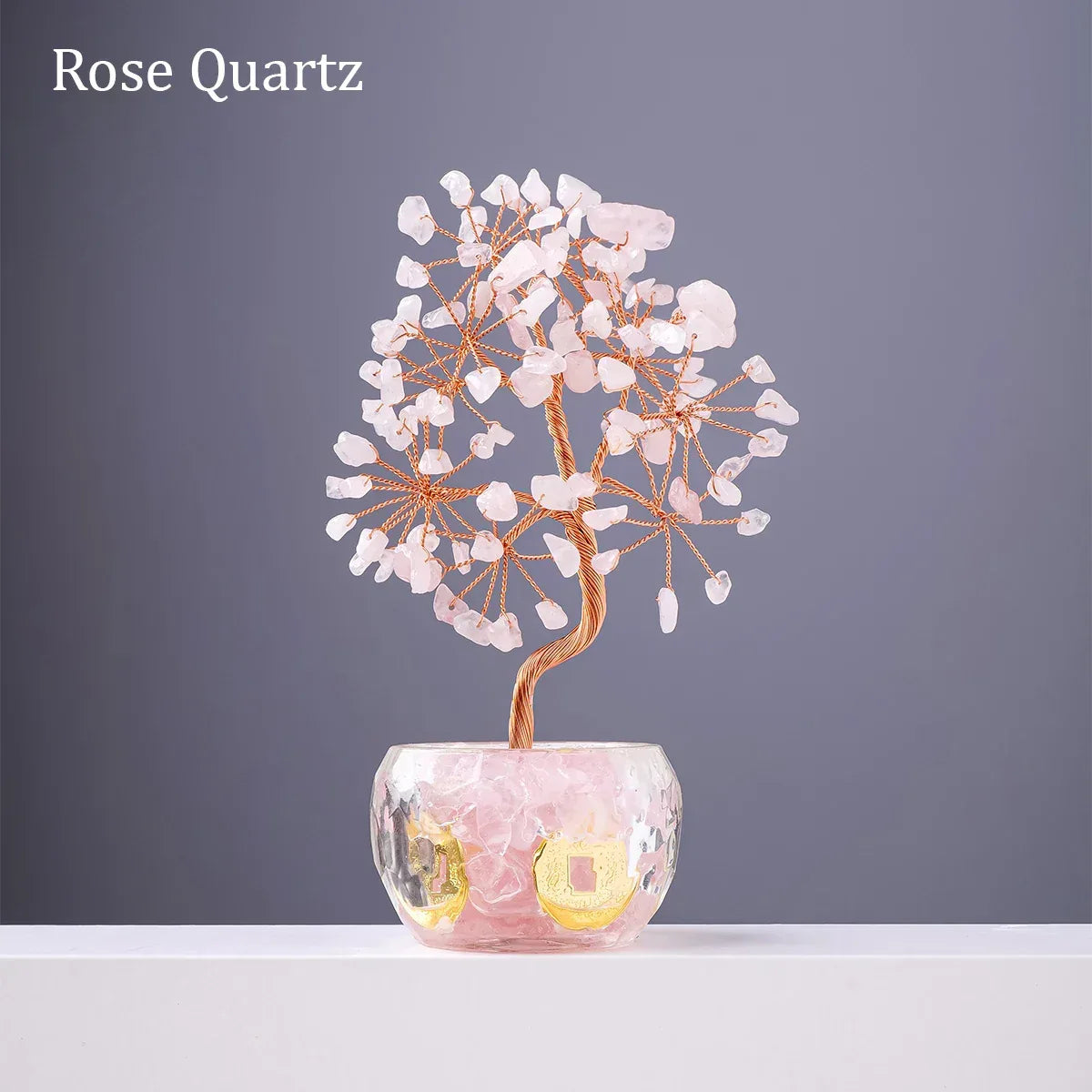 🌳 7 Chakra Healing Crystal Tree: "Get Rich" Money Tree with Natural Stones – Feng Shui Bonsai for Wealth, Luck & Home Office Decor Rose Quartz