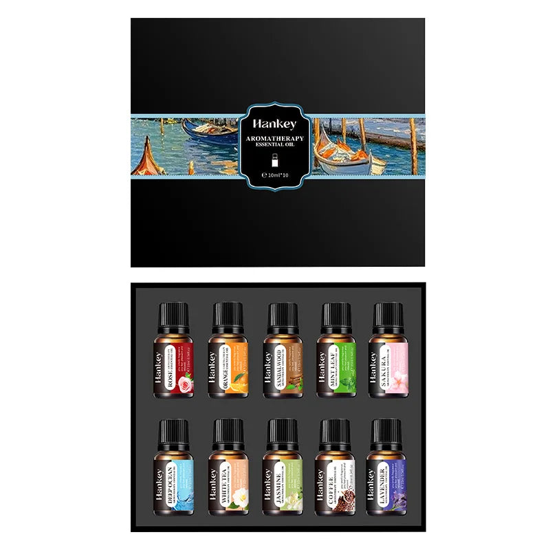 🌿 10ml Essential Oil Aromatherapy Gift Box – Water-Soluble Oils for Air Humidifiers Featuring Lavender, Rose, Eucalyptus, White Peach & Oolong Scents﻿ 10PCS