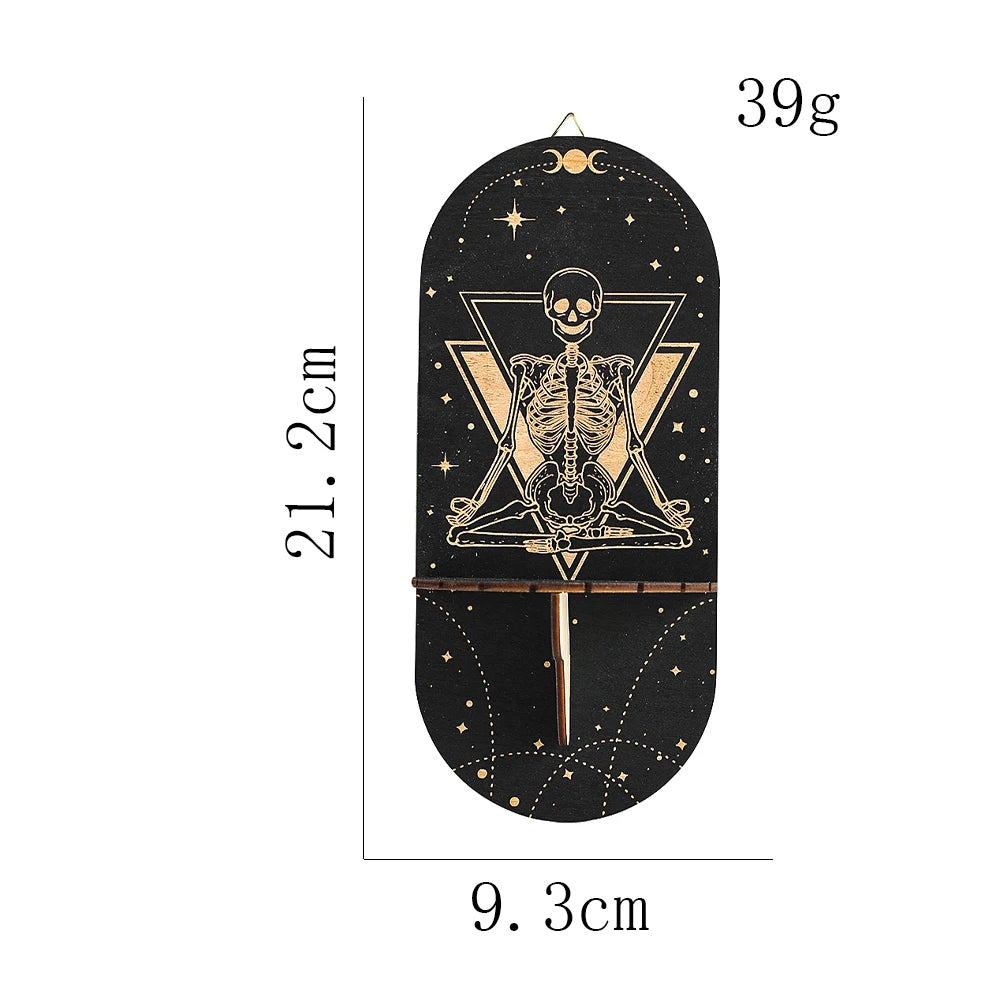 Boho Wooden Wall Bracket Floating Shelf – Hand-Carved Crystal & Candle Holder Display Stand for Spiritual and Decorative Use