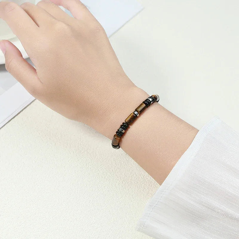 🐯 Natural Yellow Tiger Eye Tube Bracelet: Modern Cylinder Stone Bangle with Stainless Steel – Wealth, Confidence & Energy Jewelry for Men & Women