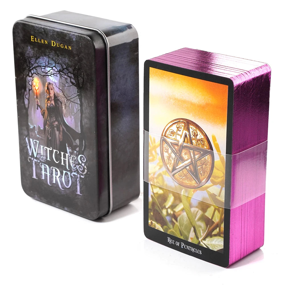 🃏 Adventure Time Tarot Cards – 78 Pcs Deck in Tin Metal Box with Gold-Plated Edges for Divination & Gifts Burgundy