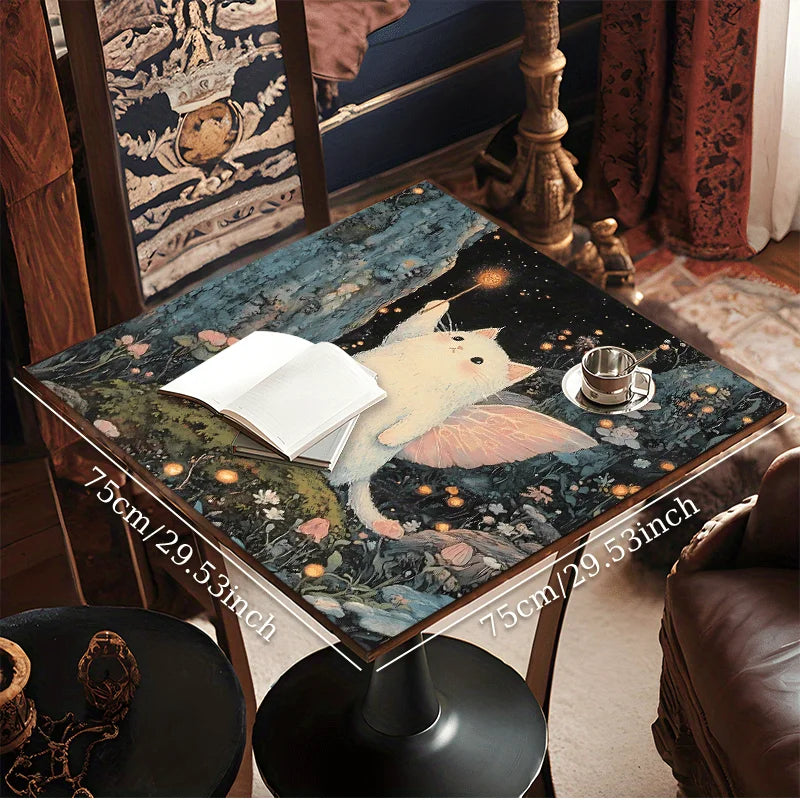 🔥 VIKAMA Magical Fairy Cat Tarot Tablecloth | Premium Mystical Altar Cloth – Machine Washable, Perfect for Tarot Divination & Meditation