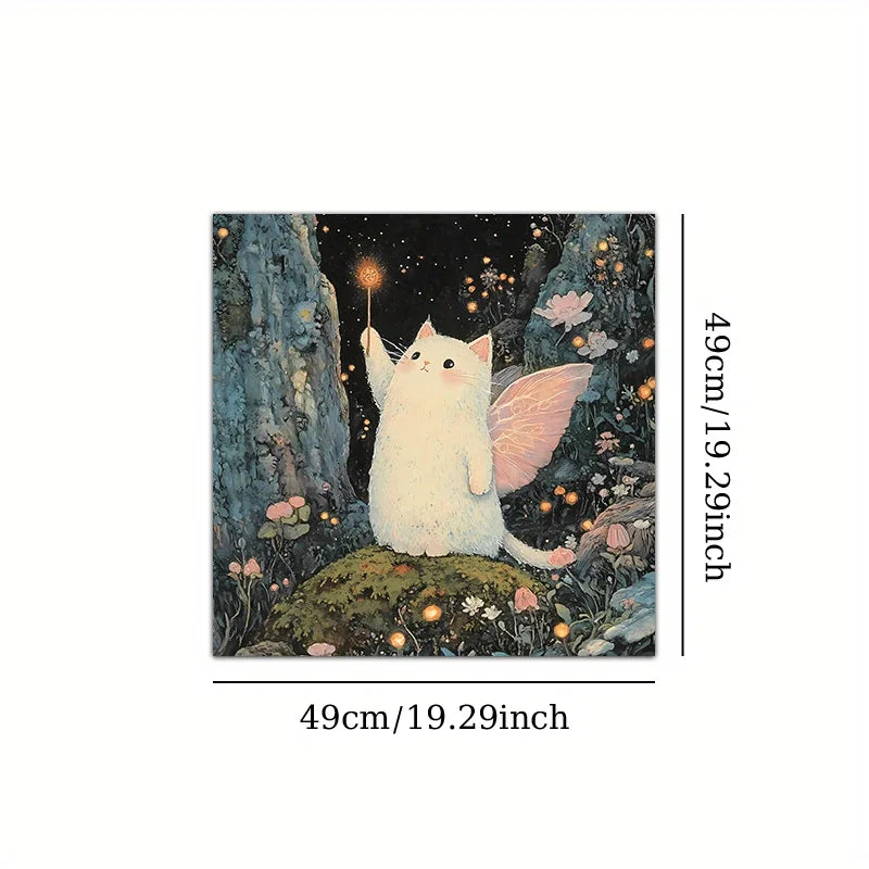 🔥 VIKAMA Magical Fairy Cat Tarot Tablecloth | Premium Mystical Altar Cloth – Machine Washable, Perfect for Tarot Divination & Meditation