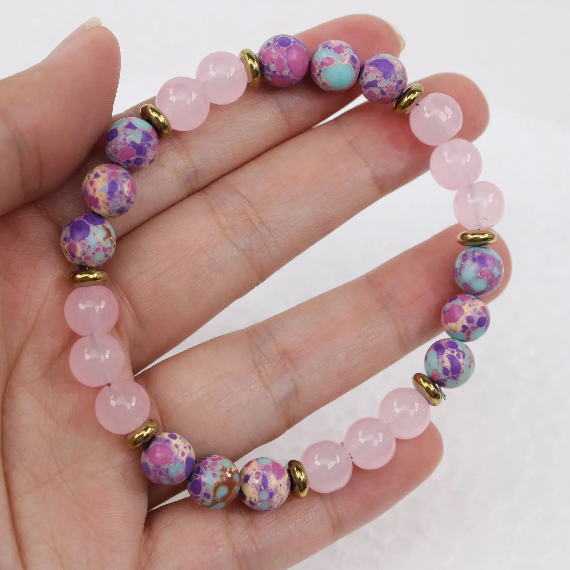 🌈 The "Royal Bloom" Bracelet: Rainbow Imperial Jasper (Emperor Stone) Heart & Flower Bangle