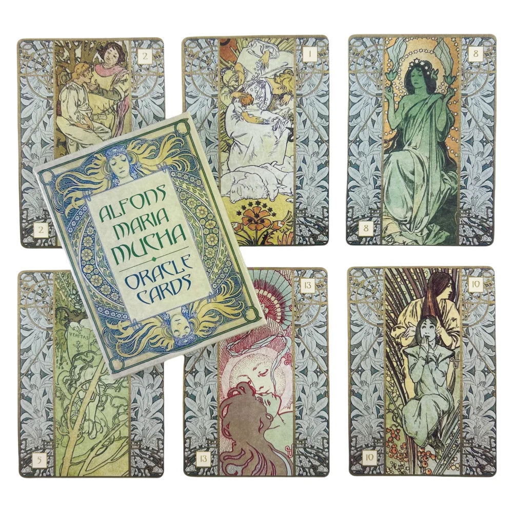 Alfons Maria Mucha Oracle Cards – 36-Card English Edition for Family Gathering Divination and Board Games