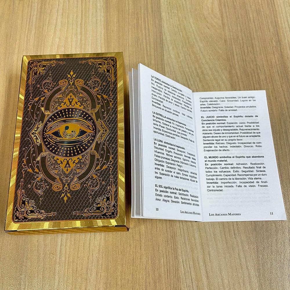 ✨ Spanish and English Golden Foil Tarot Deck – 78 Prophecy Cards | Bilingual Guidebook | 12 x 7 cm | Toro Taro