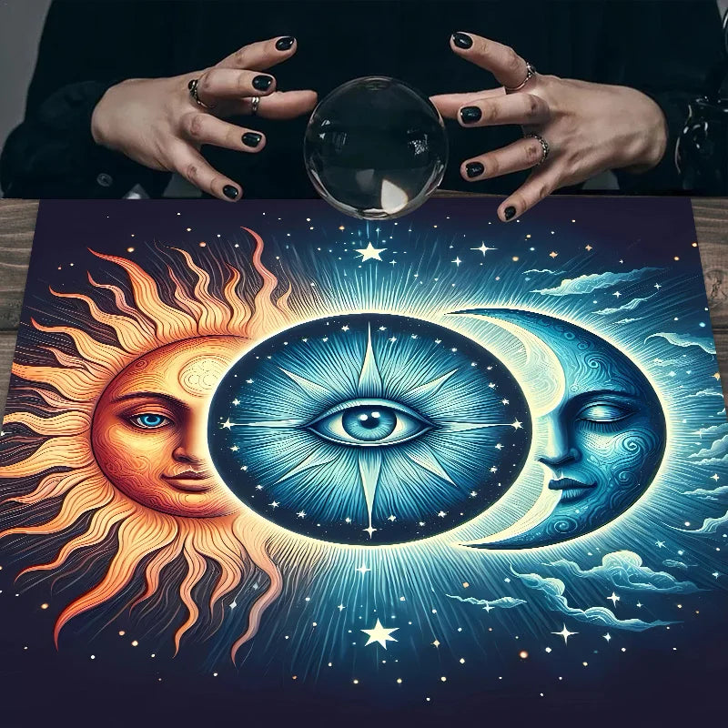 🃏VIKAMA Sun & Moon Tarot Tablecloth – Black Floral Altar Cloth for Tarot Divination, Meditation & Holiday Spiritual Decor