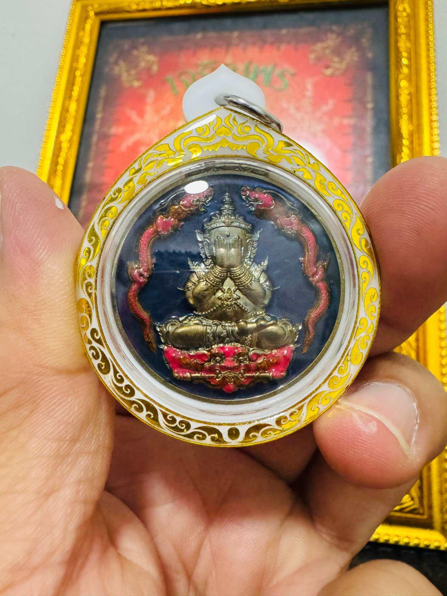 Embrace Ultimate Prosperity with Rare Blue Enamel Phra Pidta Mahasombun Coin – 100 Year Anniversary with Waterproof Laser Casing