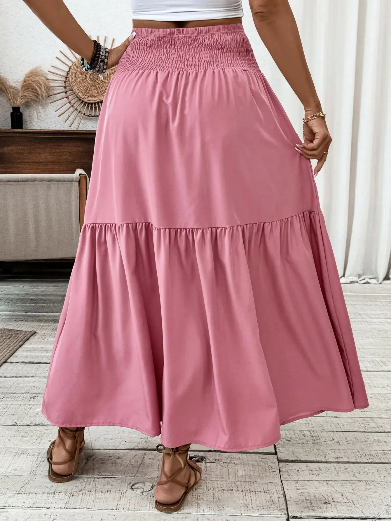 Women Floral Pleated Skirt – Retro High Waist Long Skirt for Stylish Casual Beach Wear