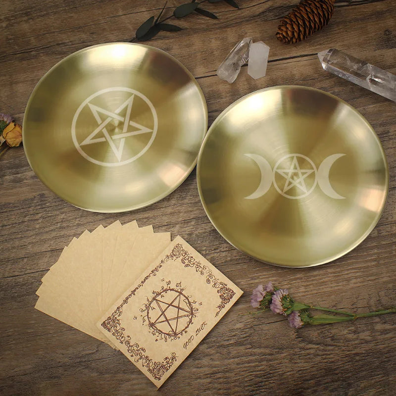 Pagan Pentagram Altar Plate – Metal Ritual Tray for Crystals, Jewelry, Candle and Incense Holder, Witchcraft Supply Essential