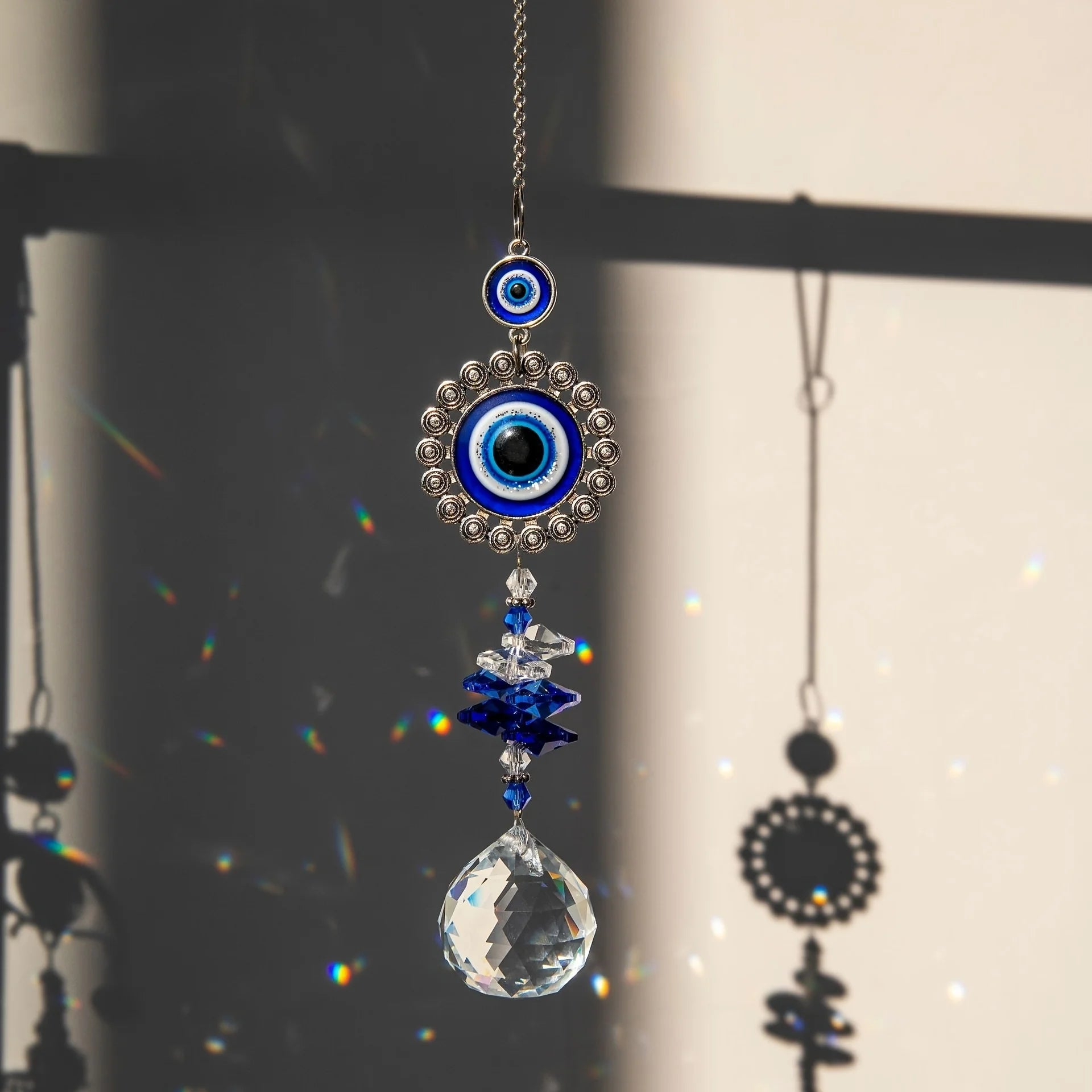 🧿 1Pc Evil Eye Suncatcher with Crystal Prism Balls – Window Hanging Sun Catcher & Rainbow Maker for Home, Garden & Car Decor | Free Shipping C