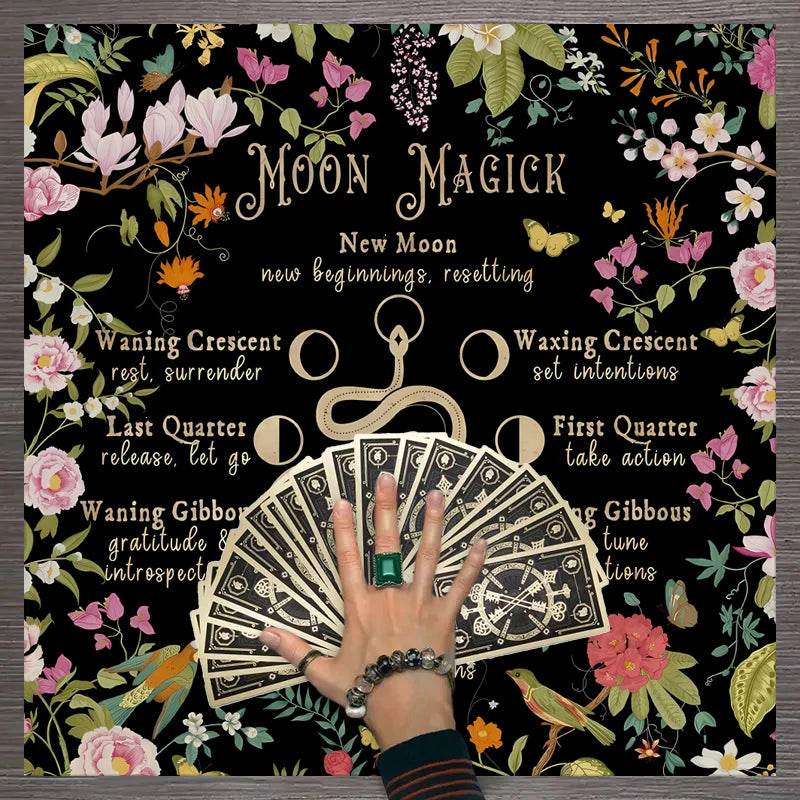 Moon Phase Tarot Card Tablecloth - Gold for Spiritual Readings and Rituals