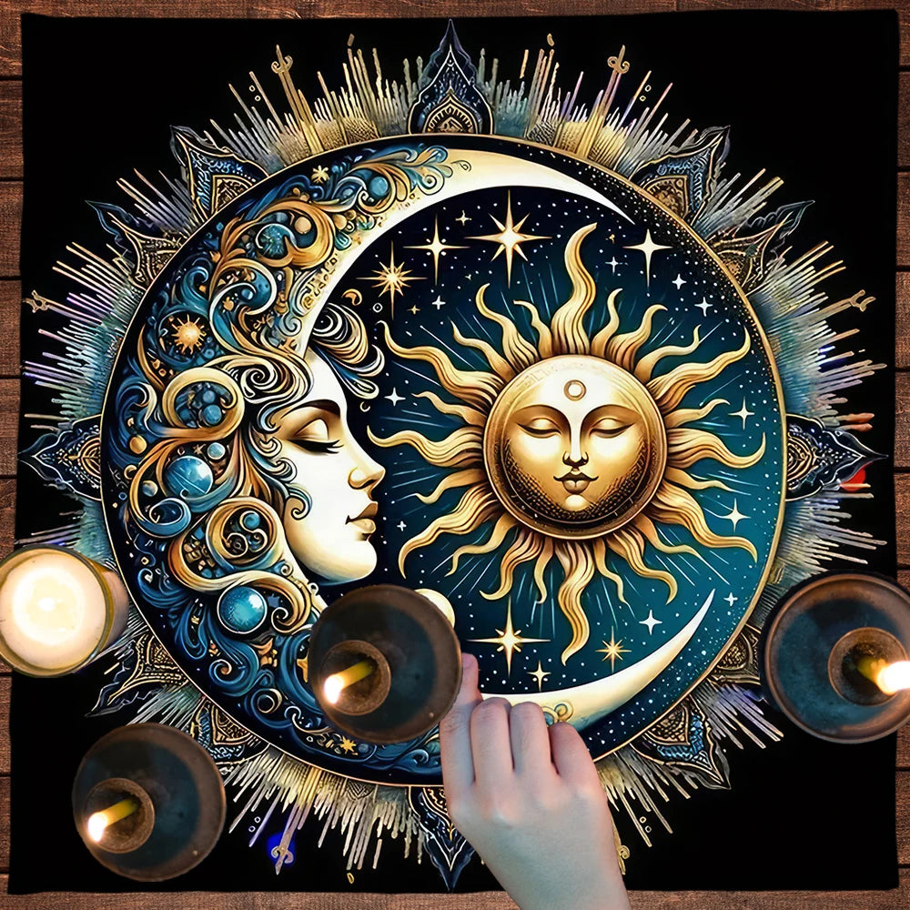 🃏Sun and Moon Tarot Tablecloth – Pagan Altar Cloth for Tarot Spreads, Divination Readings & Spiritual Oracle Card Mat