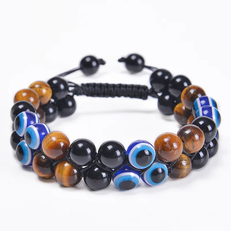 🛡️ Triple Protection Bracelet: Tiger Eye, Black Obsidian & Hematite 8mm Beads – Ultimate Energy Shield, Grounding & Healing Crystal Bangle for Men & Women 8MM Bead Bracelet-31