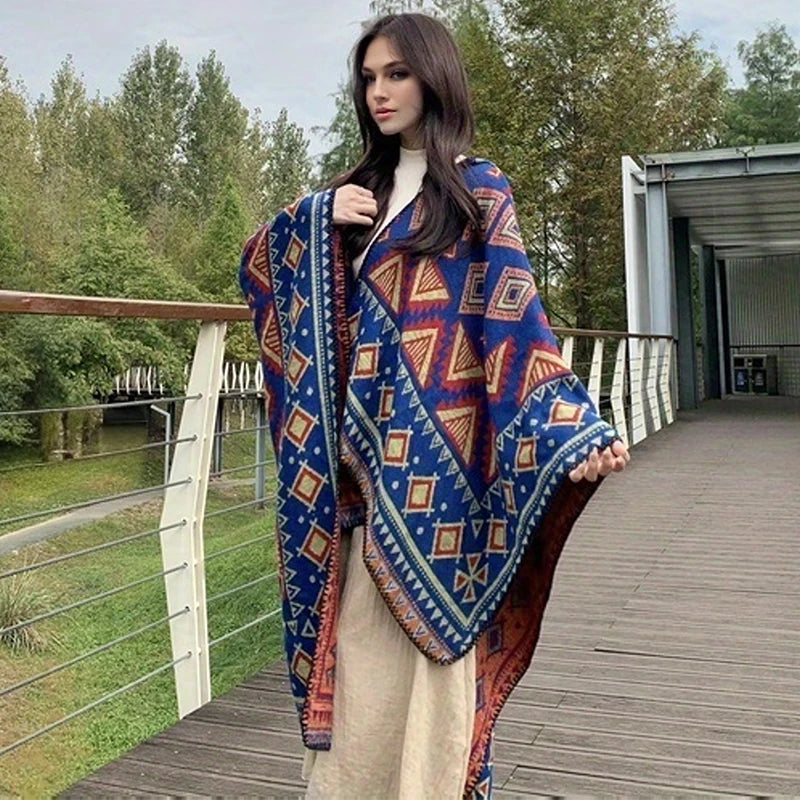 🧣 Women’s Winter Fashion Poncho – Imitation Cashmere Cape with Scarf, Warm Shawls and Wraps