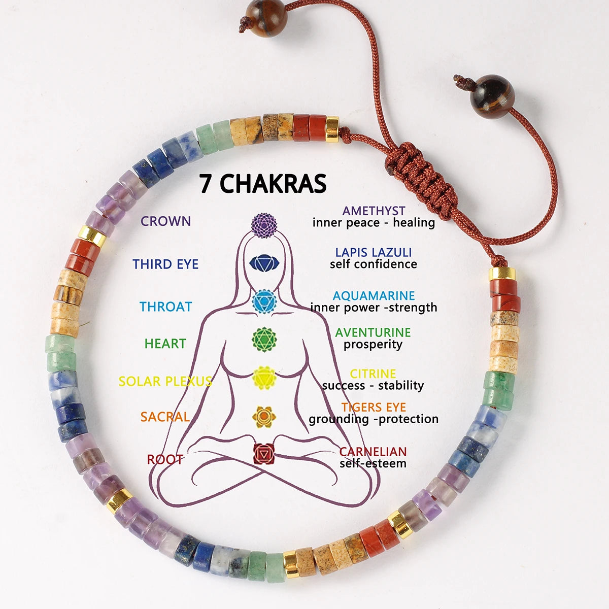 ✨ 7 Chakras Crystal Bead Bracelet – Meditation & Yoga Healing Stone Bracelet for Women – Purple Anxiety Relief Bangle, Perfect Gift L1837-baika