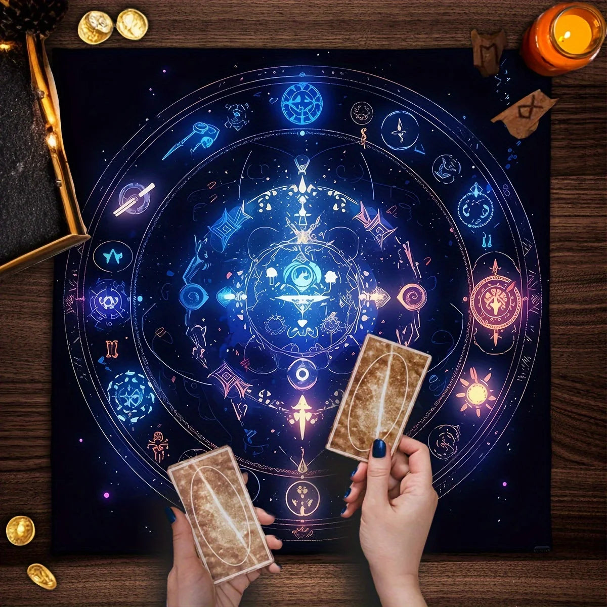 🃏 VIKAMA Mystic Tarot Table Mat – Astrology Altar Cloth & Themed Party Tabletop Decor for Witchy Home Styling YLB-1079