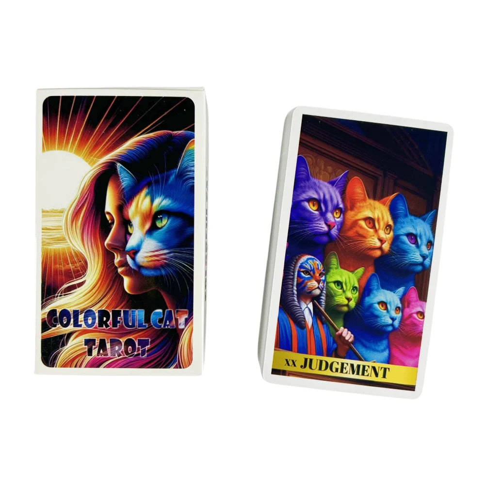 🐱 Colorful Cat Tarot Cards Deck – 78-Card Oracle Deck for Divination and Board Games