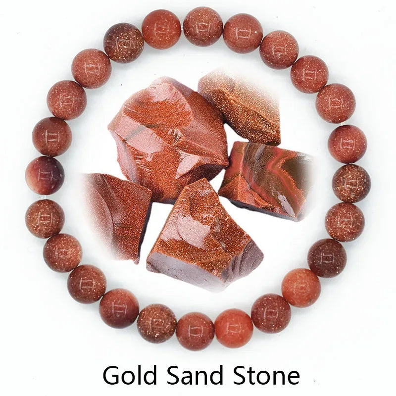 ✨ Natural Stone Protection Bracelet – Dragon Blood Beads, Quartz & Onyx Stretch Jewelry for Men & Women – Healing Reiki & Yoga Energy Bracelet 32 Gloden Sand Stone