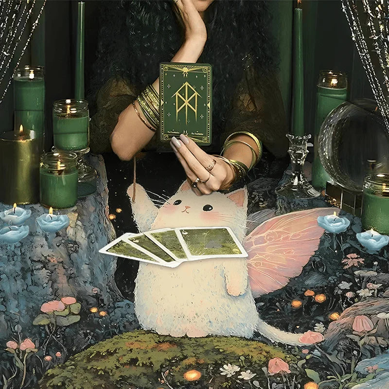 🔥 VIKAMA Magical Fairy Cat Tarot Tablecloth | Premium Mystical Altar Cloth – Machine Washable, Perfect for Tarot Divination & Meditation