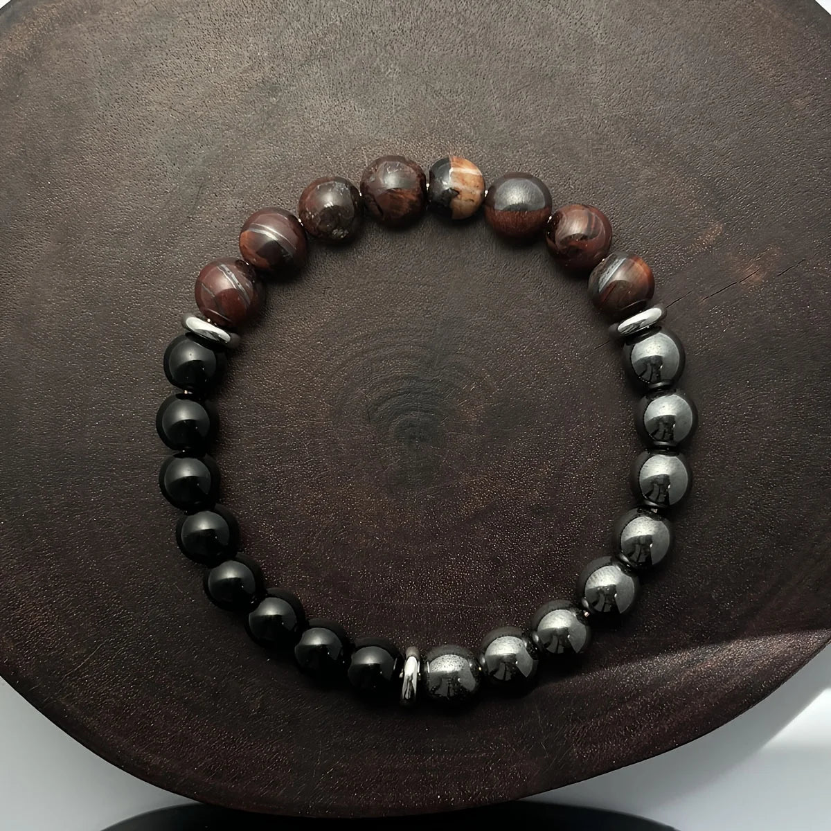 ✨ Handmade Protection and Grounding Bracelet – Red Tiger Eye and Hematite Natural Stone – Spiritual Energy Balance Jewelry