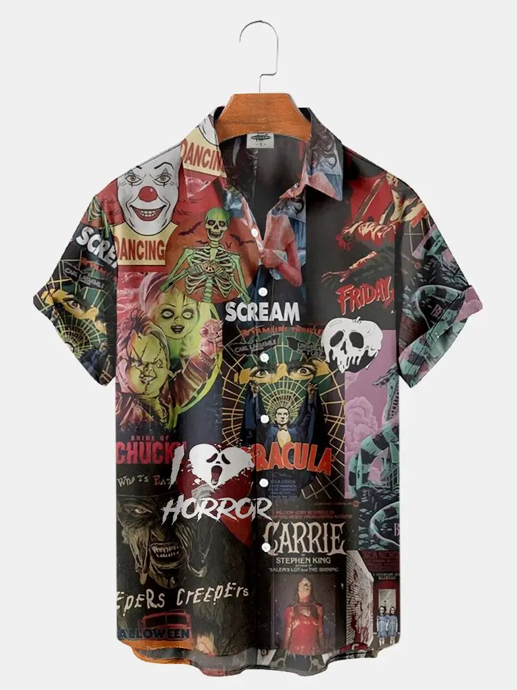 ✨ The Cinematic Nightmare Edition: Premium Men’s Horror Movie 3D Printed Shirt – High-Definition Slasher &amp; Supernatural Graphic, Designer Summer Hawaiian Fit, Breathable Quick-Dry Short-Sleeve, and Sophisticated Urban-Gothic