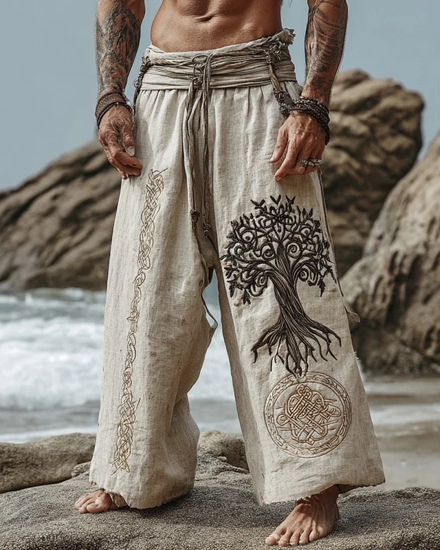 🃏 Men’s Retro Viking Celtic Skeleton 3D Printed Drawstring Pants – Casual Straight-Leg Summer Beach Pants, Plus Sizes S–5XL D81PHG259162370