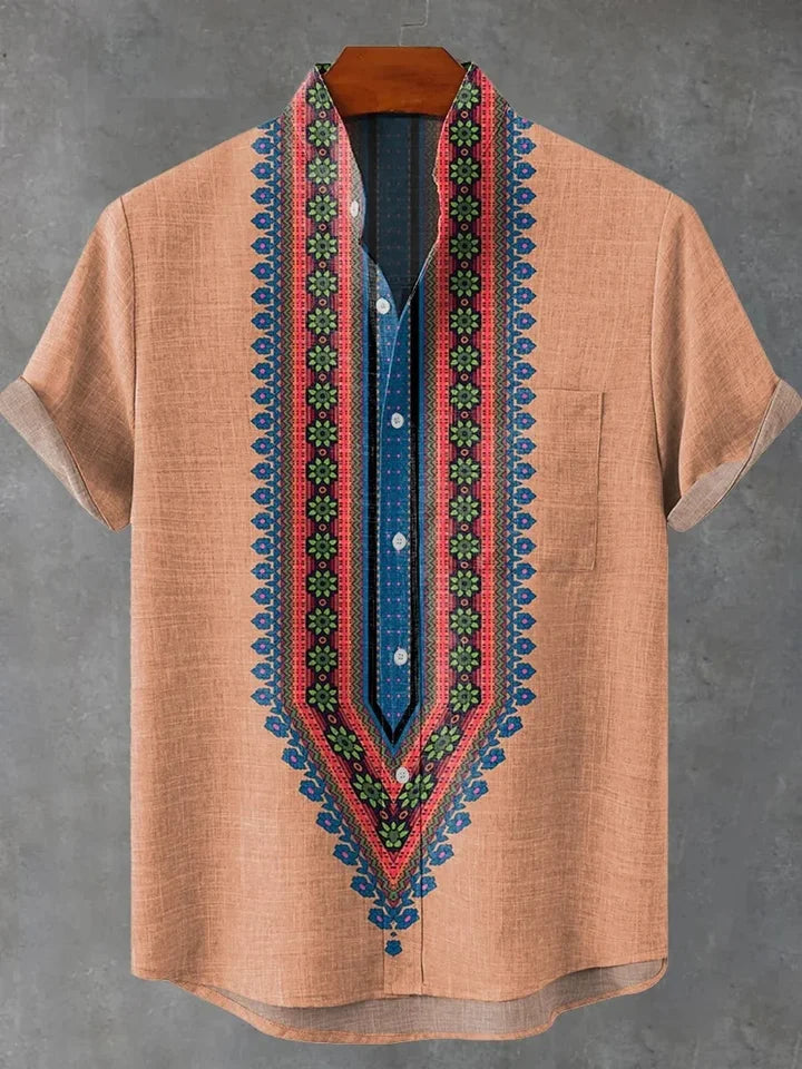 🎨 The Label-Art Heritage Edition: Premium Men’s Artistic Linen Shirt – High-Definition Graphic Label Print, Breathable Organic Cotton-Linen Blend, and Sophisticated Modern-Fit Casual Button-Down