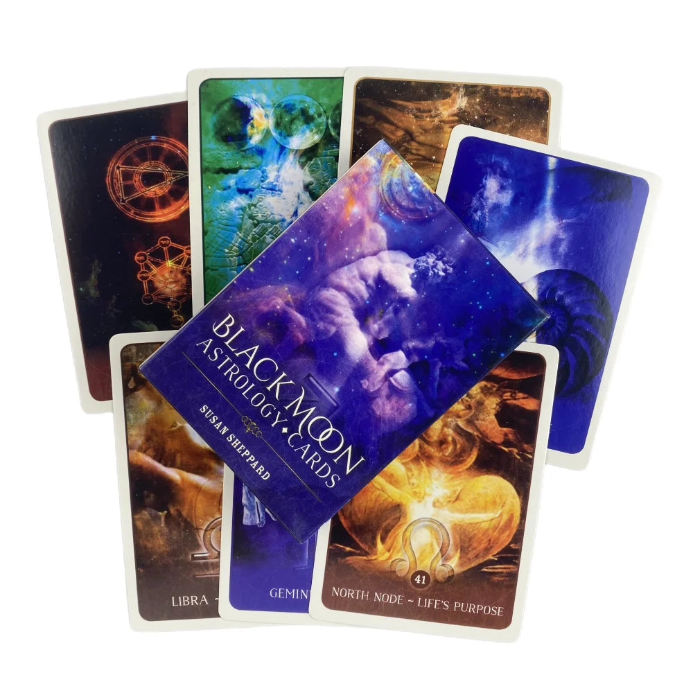 🌑 Black Moon Astrology Oracle Cards – 52-Card Deck with Paper Guidebook for Fate Divination, Cosmic Insight, and Party Games