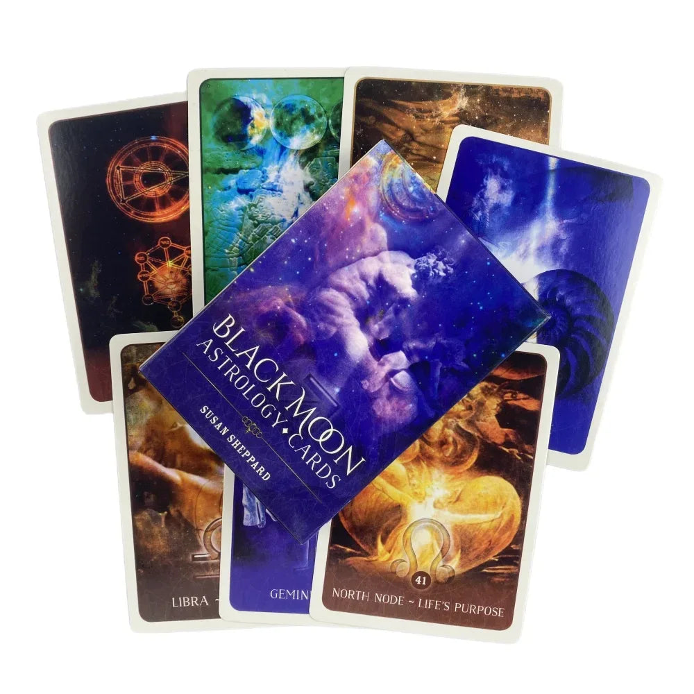 Black Moon Astrology Cards - 52-Card Deck with Guidebook for Cosmic Insight and Divination
