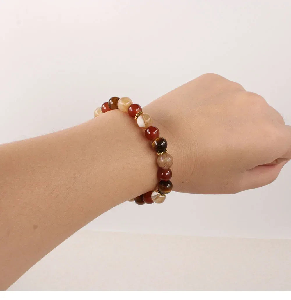 🎶 The "Symphony of Abundance" Bracelet: Citrine, Tiger Eye & Red Agate (November Birthstone & Creative Flow)