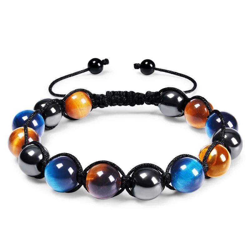 🛡️ Triple Protection Bracelet: Tiger Eye, Black Obsidian & Hematite 8mm Beads – Ultimate Energy Shield, Grounding & Healing Crystal Bangle for Men & Women Bead Bracelet-10