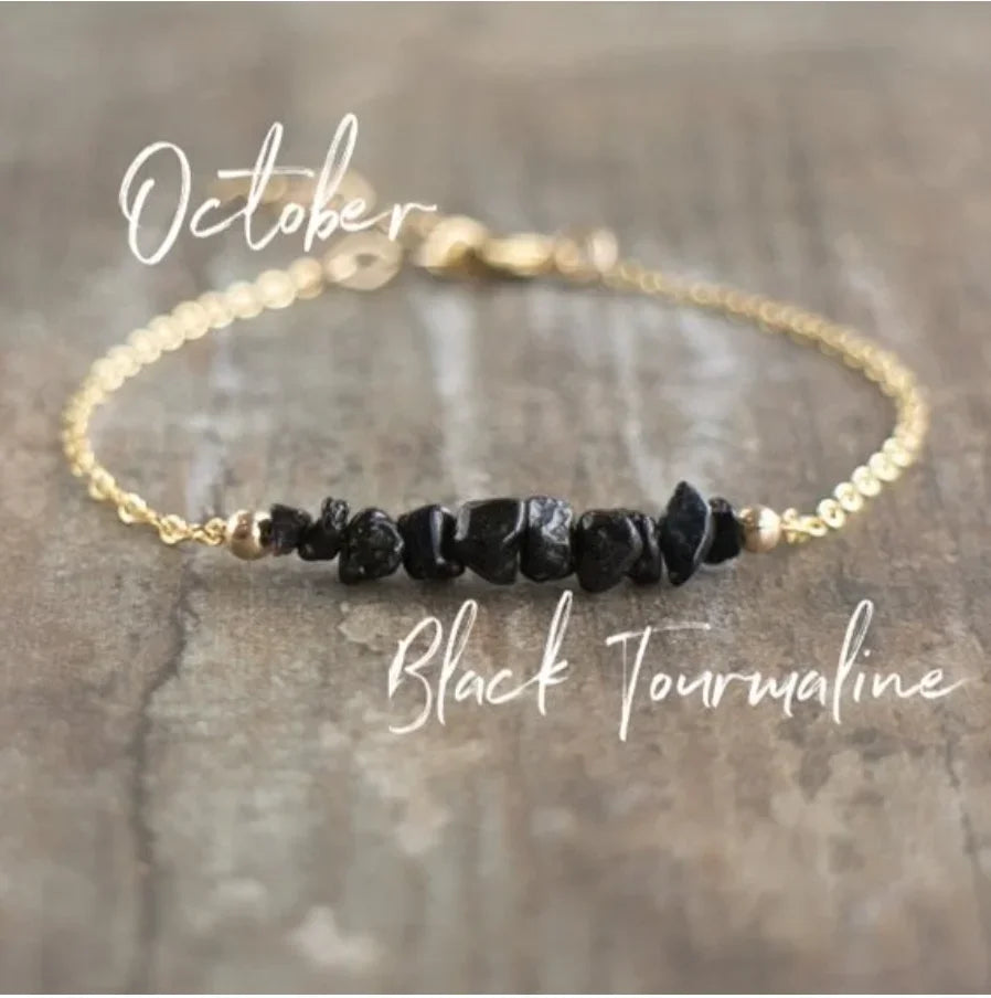 ✨ Raw Moonstone & Raw Black Tourmaline Minimalist Bracelet – Natural Healing Stones for Protection & Balance A8