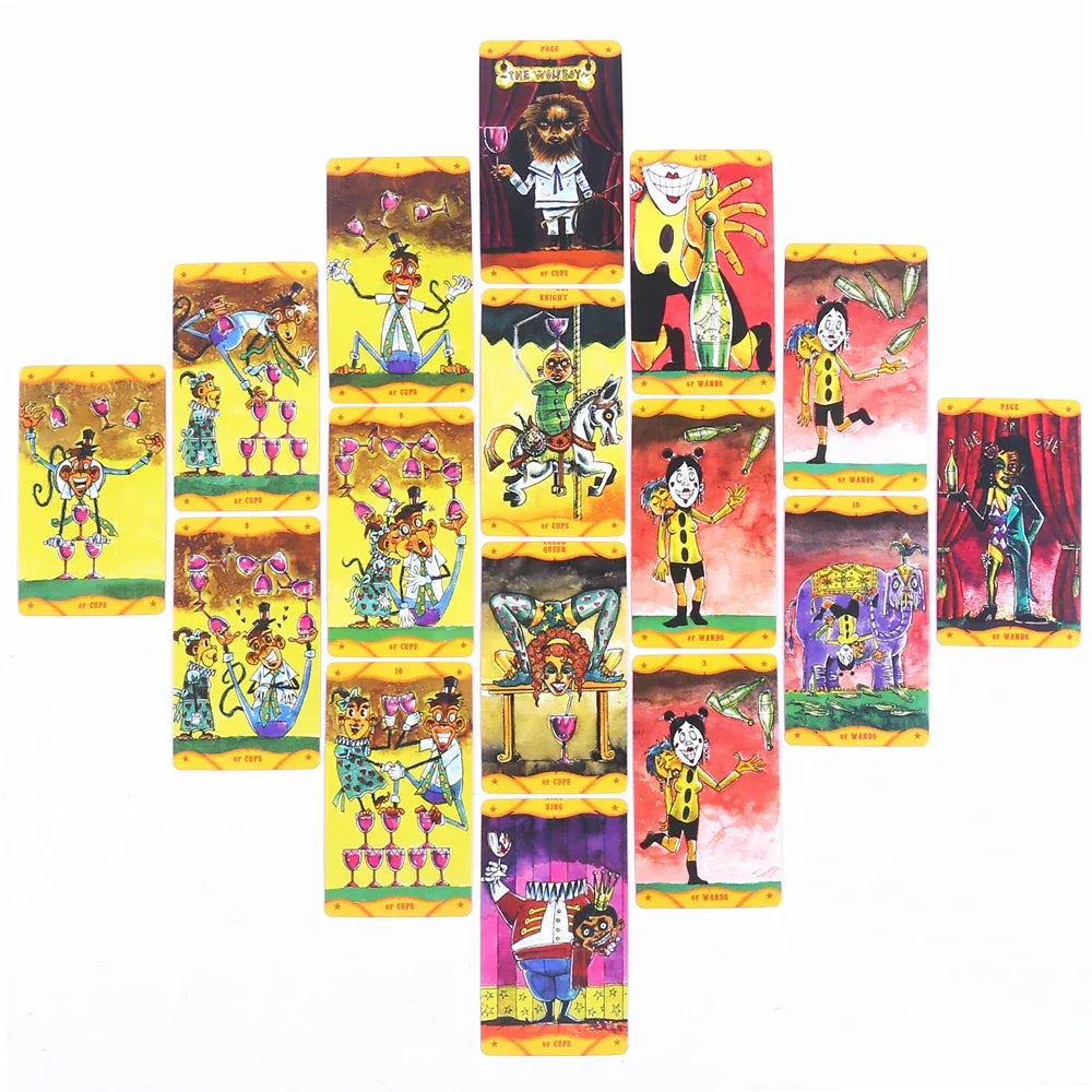 Freak Show Circus Tarot – 78-Card English Edition with Illustrated Guidebook for Divination, Family Gatherings & Party Board Games