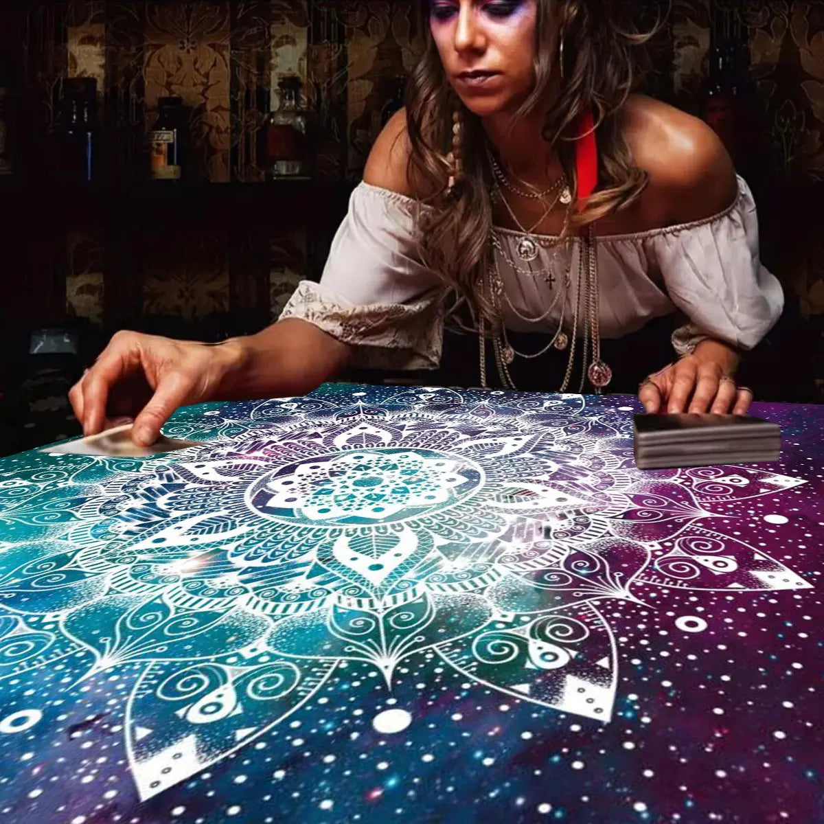 🌌 Blue Mandatura Tarot Card Tablecloth | Altar Decorations Cloth with Mysterious Starry Sky – Spread Tarot Reading Cloth & Witch Home Decor