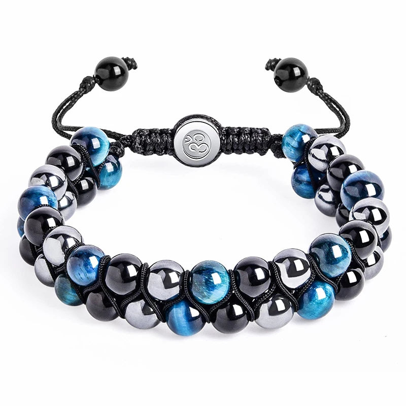 🛡️ Triple Protection Bracelet: Tiger Eye, Black Obsidian & Hematite 8mm Beads – Ultimate Energy Shield, Grounding & Healing Crystal Bangle for Men & Women 8MM-Bead Bracelet