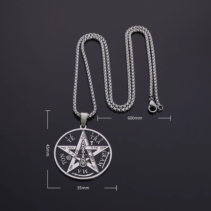 ✨ Witchcraft Pentagram Necklace – Stainless Steel | Men’s Amulet Pendant | Jewish Hebrew Tetragrammaton & Solomon Symbol
