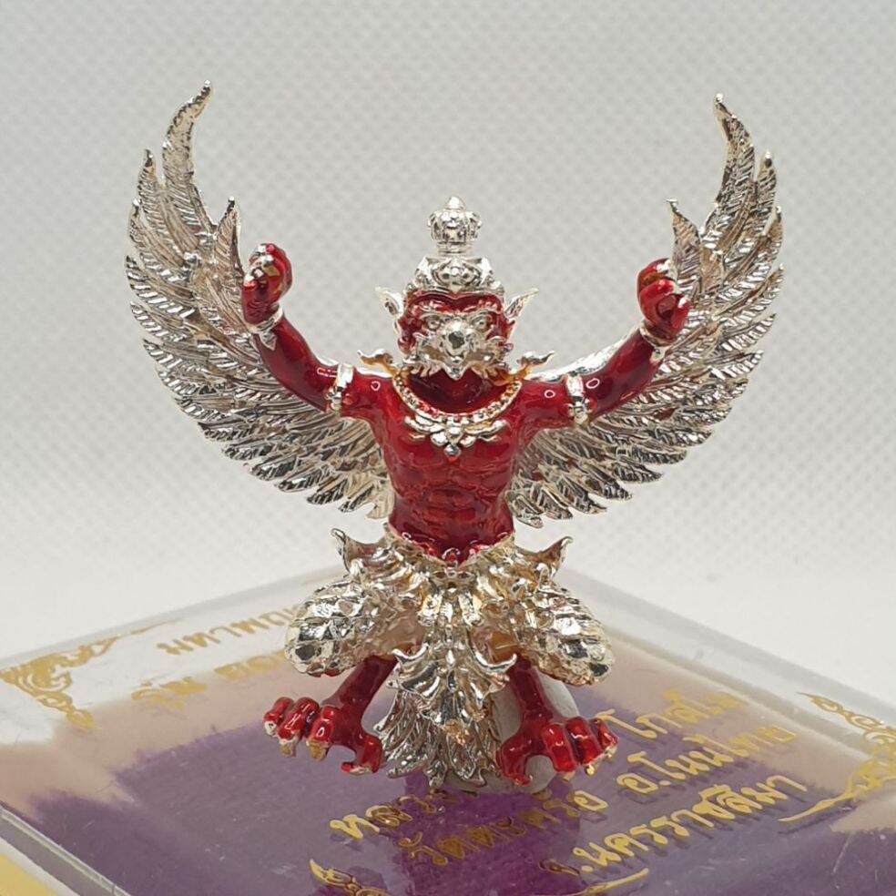 🌟 Phaya Krut Yod Ariyasap Edition – Sacred Dual-Metal Plated Amulet with Vibrant Red Enamel 4.5 cm Tall, 4.1 cm Wingspan Authentic Thai Spiritual Talisman Default Title