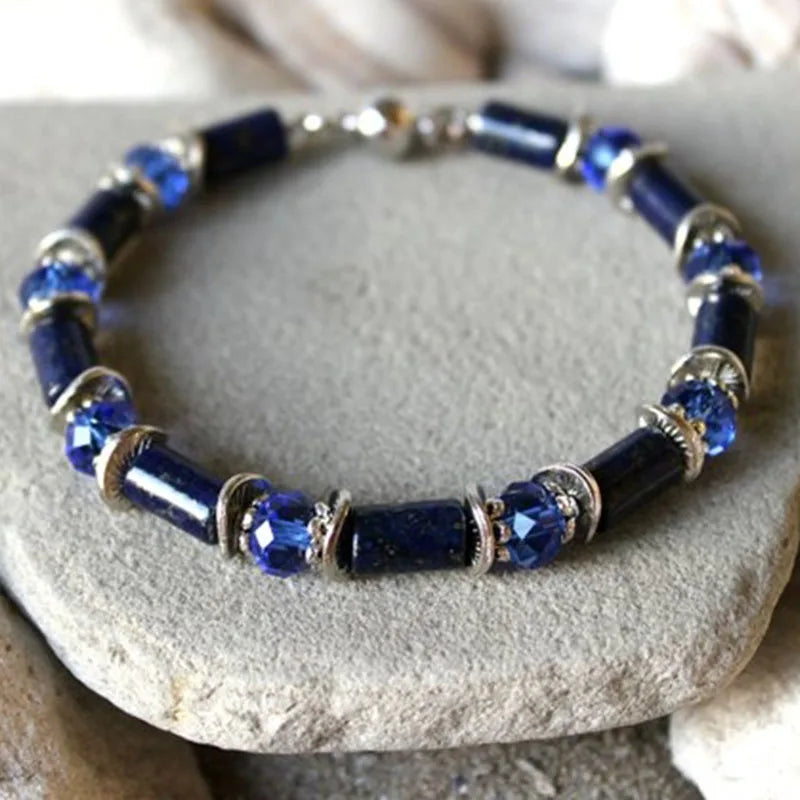 ✨ Lapis Lazuli & Pyrite Hematite Blue Bead Bracelet – Elegant Natural Stone Jewelry for Balance & Prosperity silver---A4