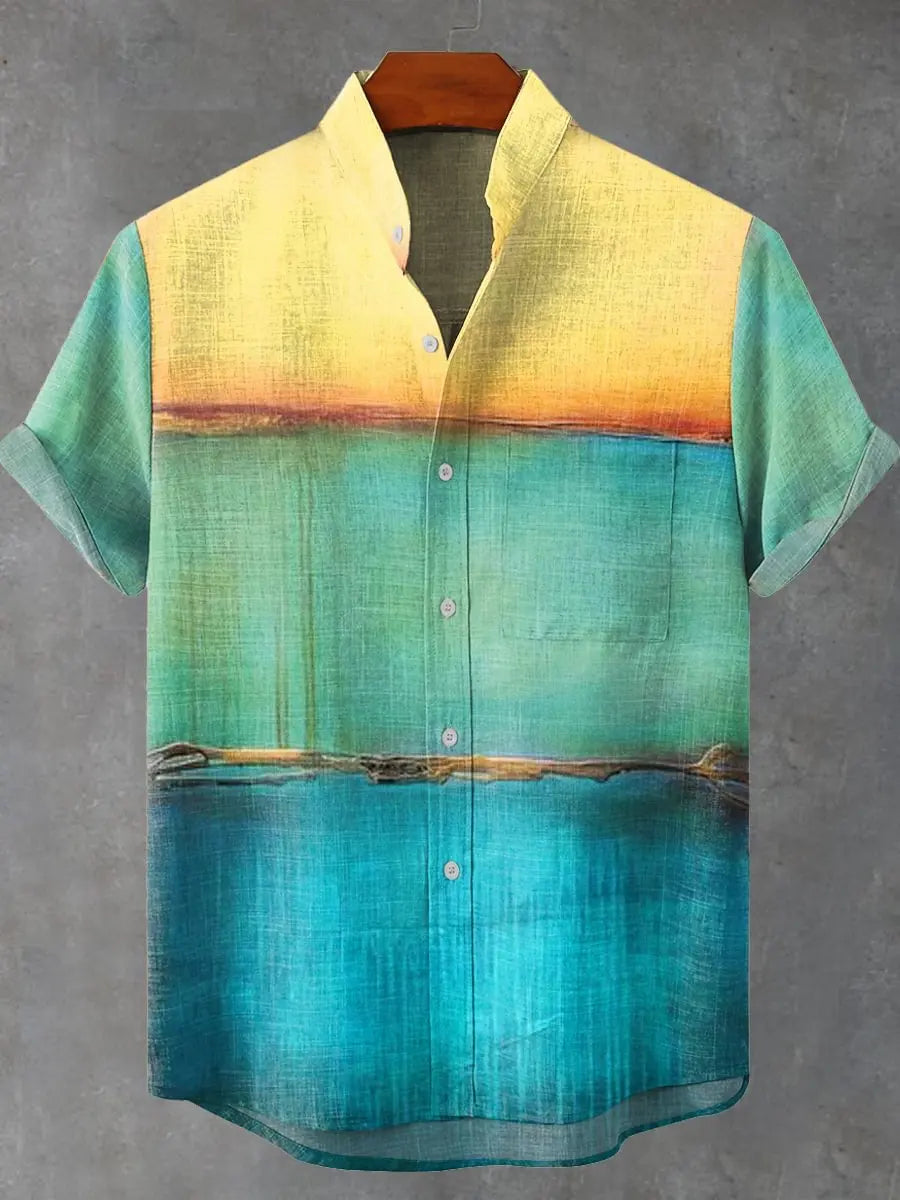 ⛩️ The Zen-Art Heritage Edition: Premium Men’s Japanese Retro Linen Shirt – High-Definition Artistic Graphic Print, Breathable Organic Cotton-Linen Blend, and Sophisticated Luxury Button-Down SFQQQD2337
