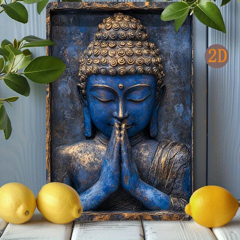 🌟 Blue Buddha Statue with Folded Hands – Vintage Aluminum Sign for Yacht, Living Room & Gym Décor | 8x12 inch | Free Shipping